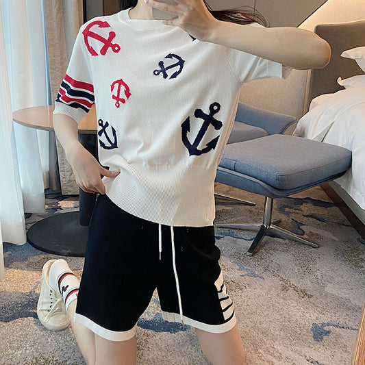 Thom Browne Women's Round Neck High Waist T-Shirt - 100% Cotton Made in Japan
