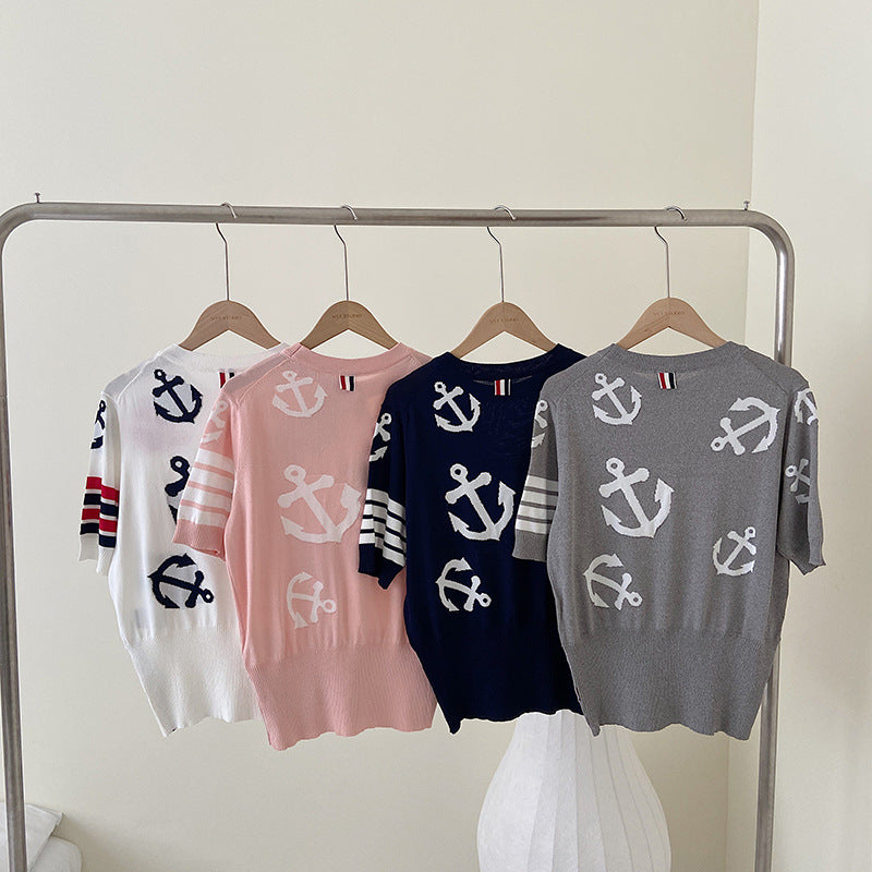 Thom Browne Women's Round Neck High Waist T-Shirt - 100% Cotton Made in Japan