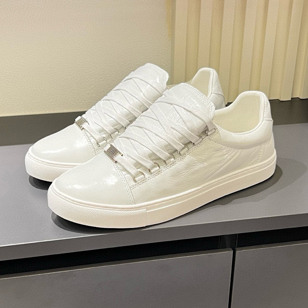 Balenciaga Unisex Leather Sneakers | Classic Striped Grosgrain Buckle