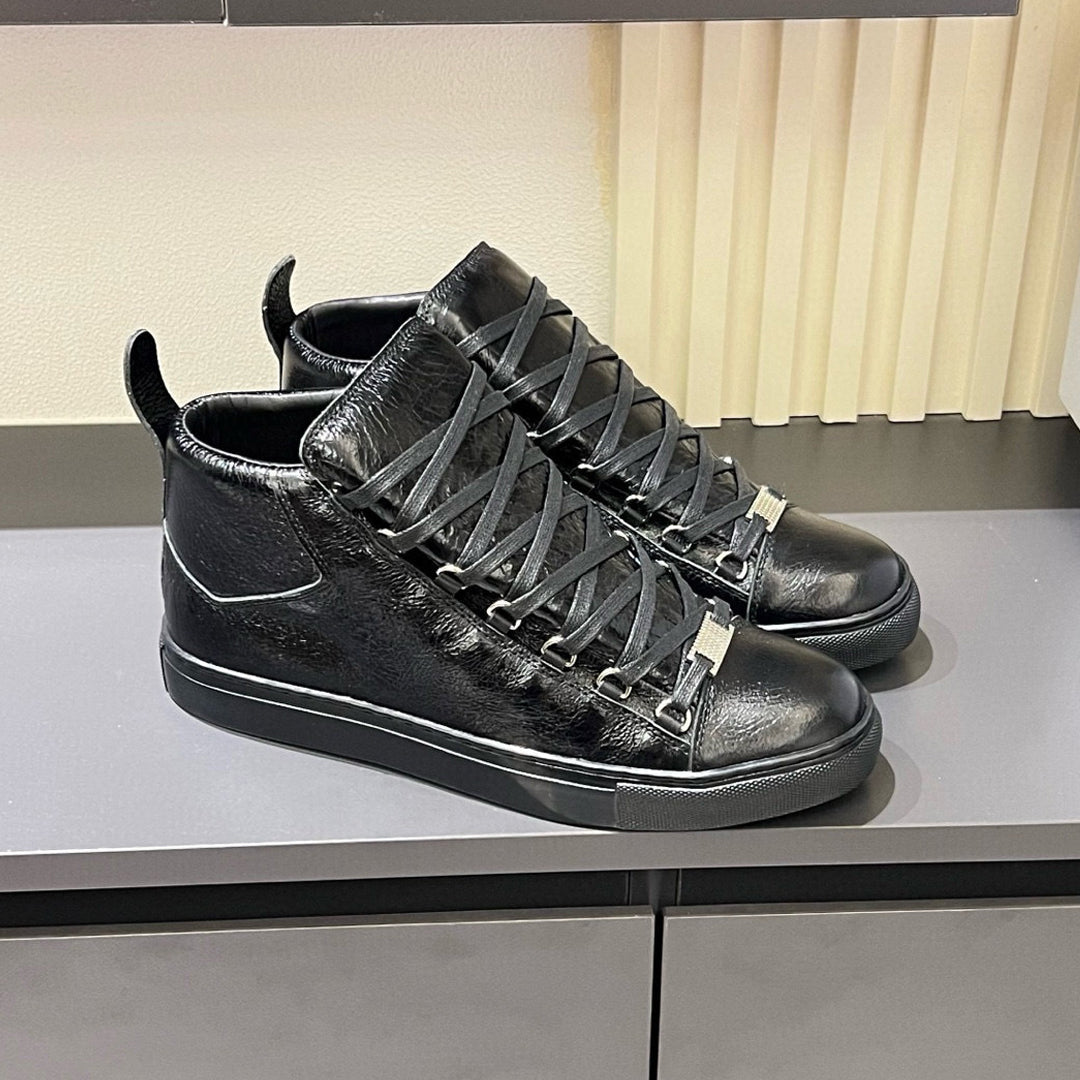 Balenciaga Unisex High-Top Leather Sneakers | Grosgrain Buckle Detail