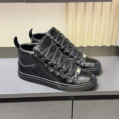Balenciaga Unisex High-Top Leather Sneakers | Grosgrain Buckle Detail