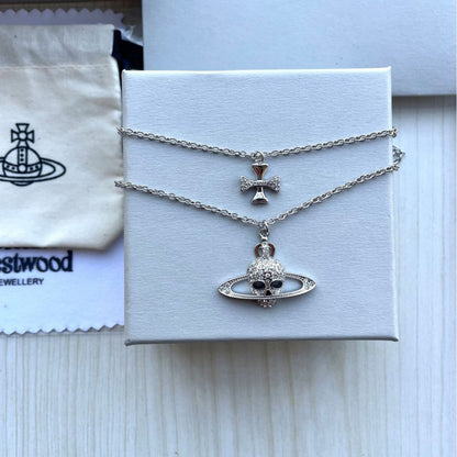 ヴィヴィアン・ウエストウッド ダブルレイヤースカル＆クロスネックレス