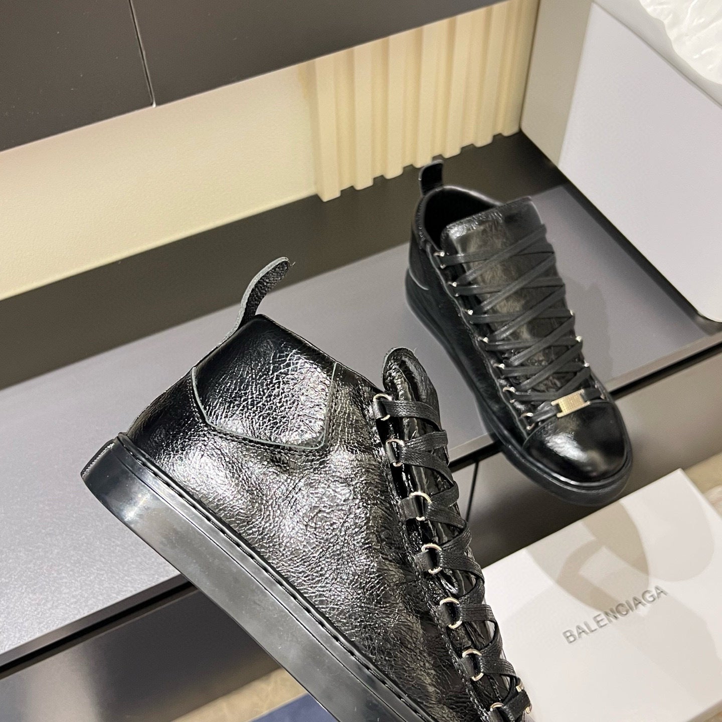 Balenciaga Unisex High-Top Leather Sneakers | Grosgrain Buckle Detail