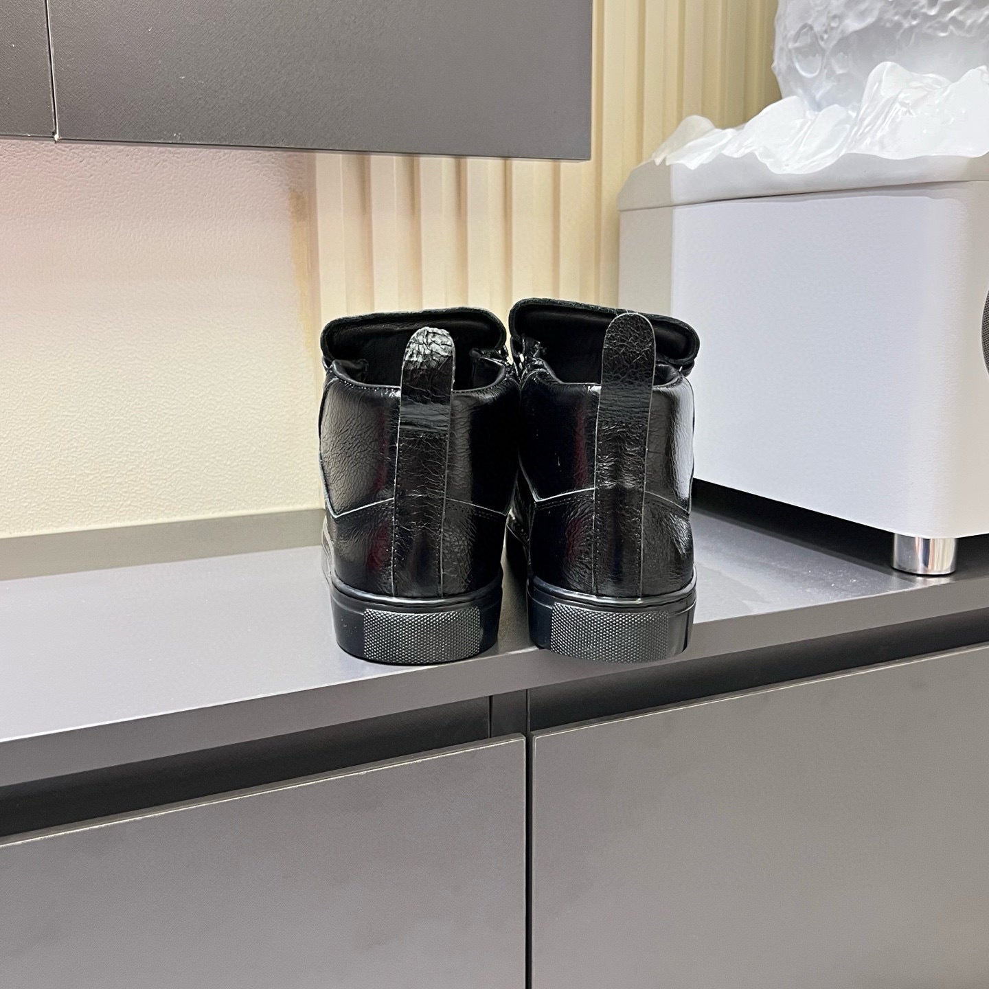 Balenciaga Unisex High-Top Leather Sneakers | Grosgrain Buckle Detail