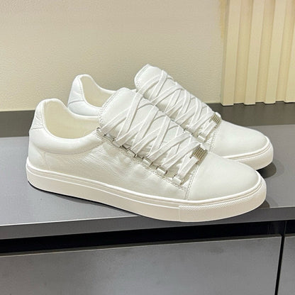 Balenciaga Unisex Leather Sneakers | Classic Striped Grosgrain Buckle