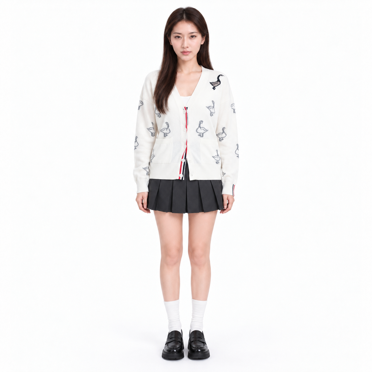 Thom Browne Swan Intarsia Knit Cardigan - Women's Spring Summer Collection