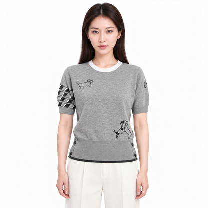 Thom Browne Embroidered Short Sleeve Sweater