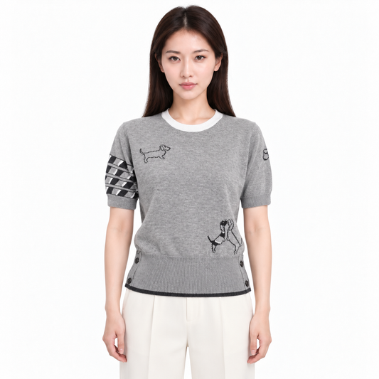 Thom Browne Embroidered Short Sleeve Sweater