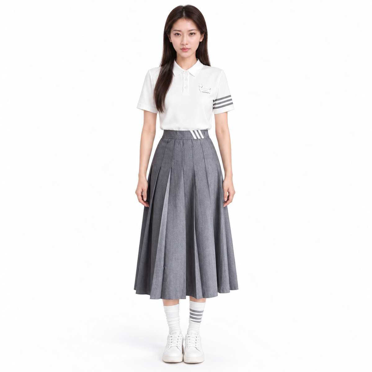 Thom Browne Women's Polo T-Shirt + Mid-Length Skirt Set
