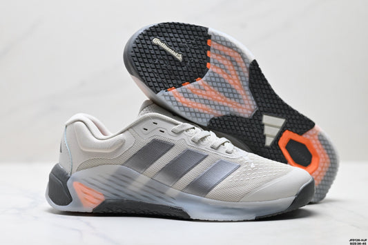 Adidas Grey White Court Shoes with Orange Accents