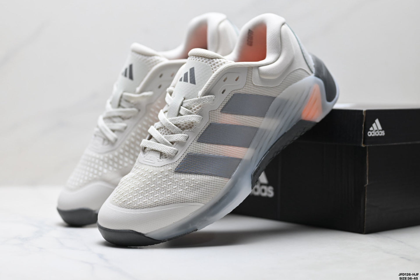 Adidas Grey White Court Shoes with Orange Accents
