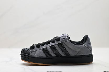 Adidas Originals Superstar Platform Grey Black Suede Sneakers