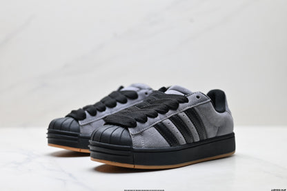 Adidas Originals Superstar Platform Grey Black Suede Sneakers