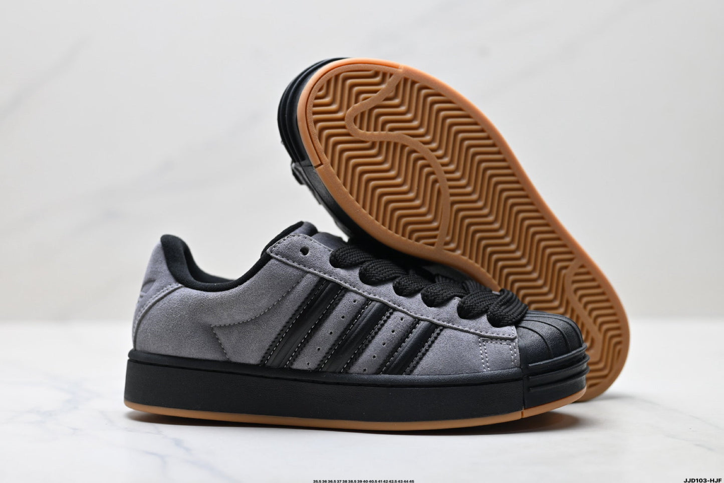 Adidas Originals Superstar Platform Grey Black Suede Sneakers