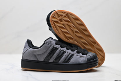 Adidas Originals Superstar Platform Grey Black Suede Sneakers