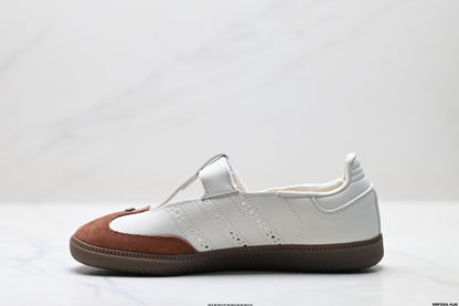 Adidas Samba Mary Jane Leather Sneakers – White Brown Retro Ballet Shoes