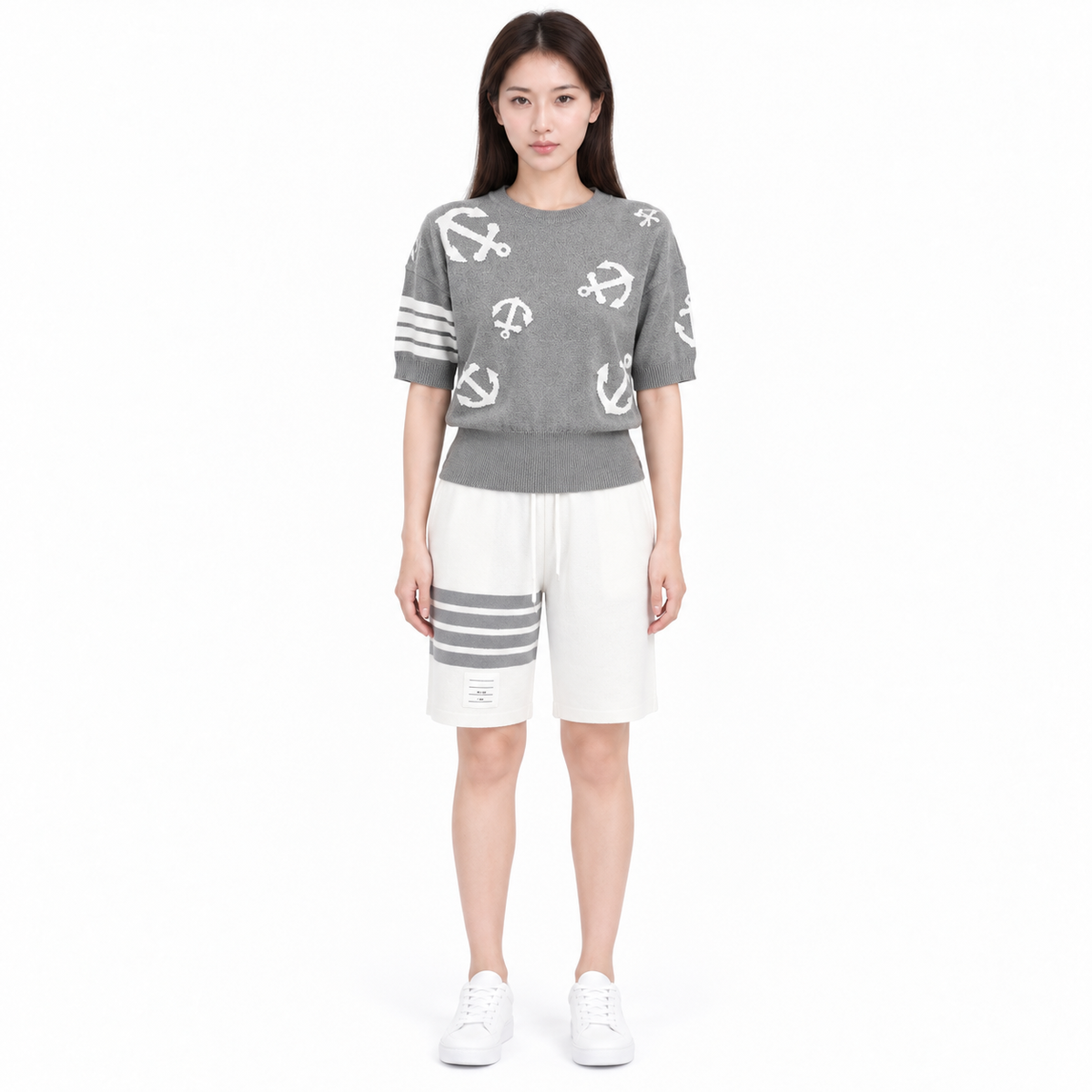 Thom Browne Women's Round Neck High Waist T-Shirt - 100% Cotton Made in Japan
