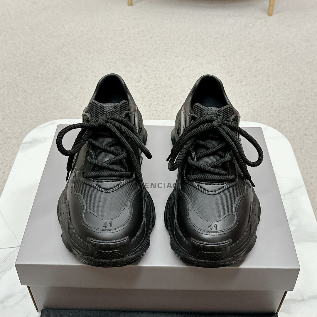 Balenciaga Distressed Thick Sole Leather Sneakers | Signature Grosgrain Buckle