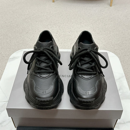 Balenciaga Distressed Thick Sole Leather Sneakers | Signature Grosgrain Buckle