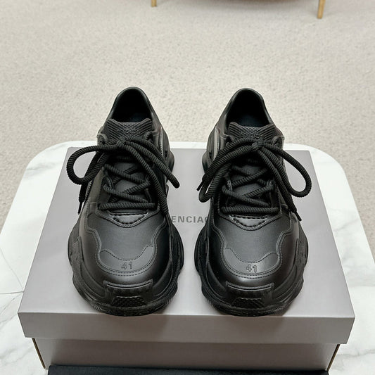 Balenciaga Distressed Thick Sole Leather Sneakers | Signature Grosgrain Buckle