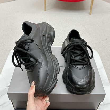 Balenciaga Distressed Thick Sole Leather Sneakers | Signature Grosgrain Buckle