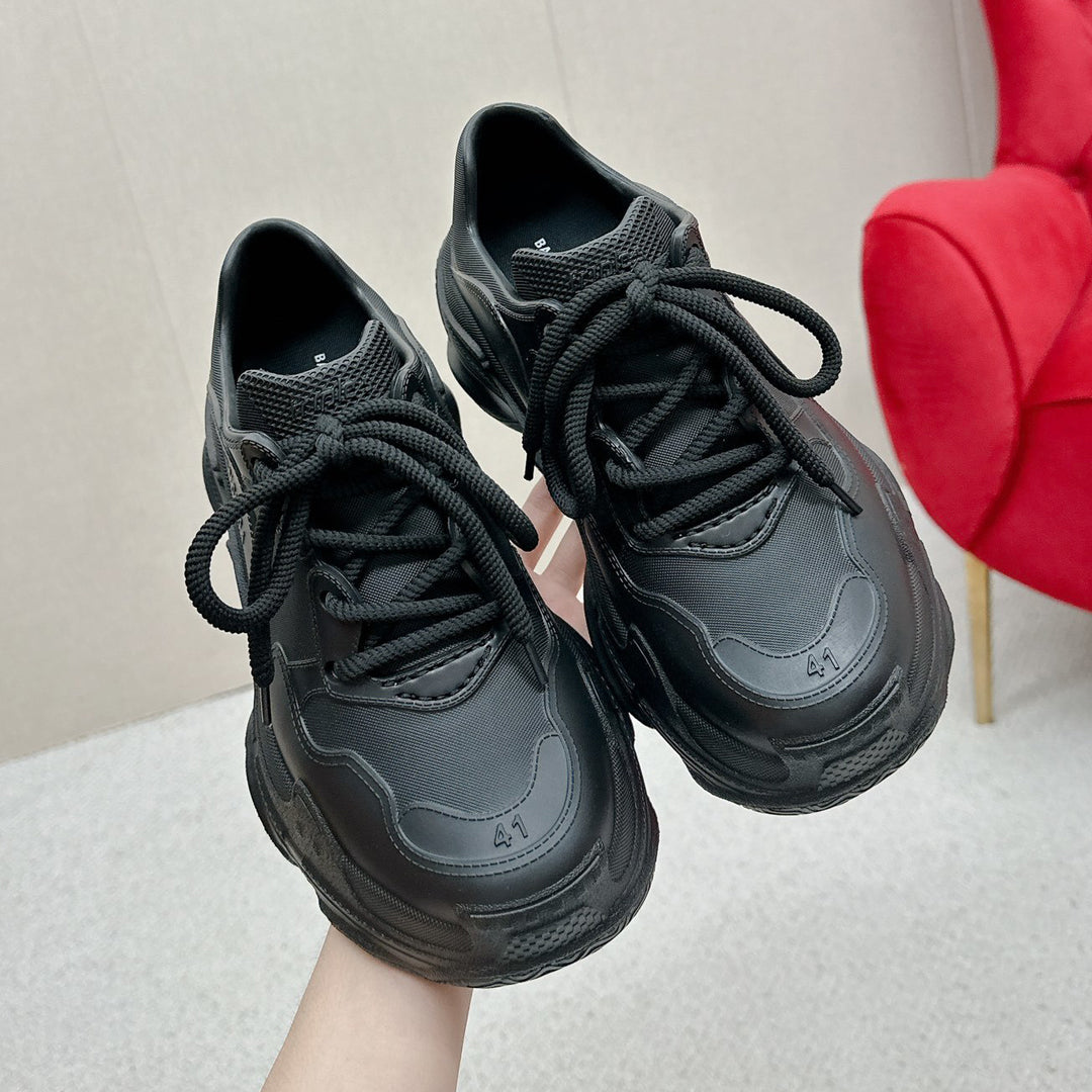 Balenciaga Distressed Thick Sole Leather Sneakers | Signature Grosgrain Buckle