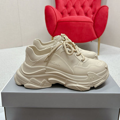 Balenciaga Distressed Thick Sole Leather Sneakers | Signature Grosgrain Buckle