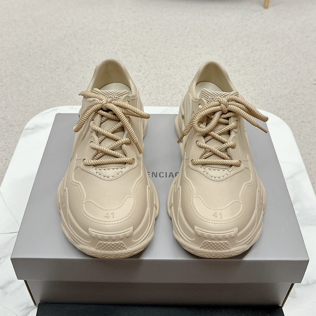 Balenciaga Distressed Thick Sole Leather Sneakers | Signature Grosgrain Buckle