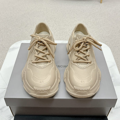 Balenciaga Distressed Thick Sole Leather Sneakers | Signature Grosgrain Buckle