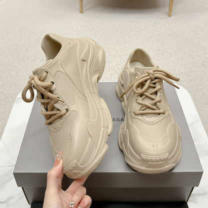 Balenciaga Distressed Thick Sole Leather Sneakers | Signature Grosgrain Buckle