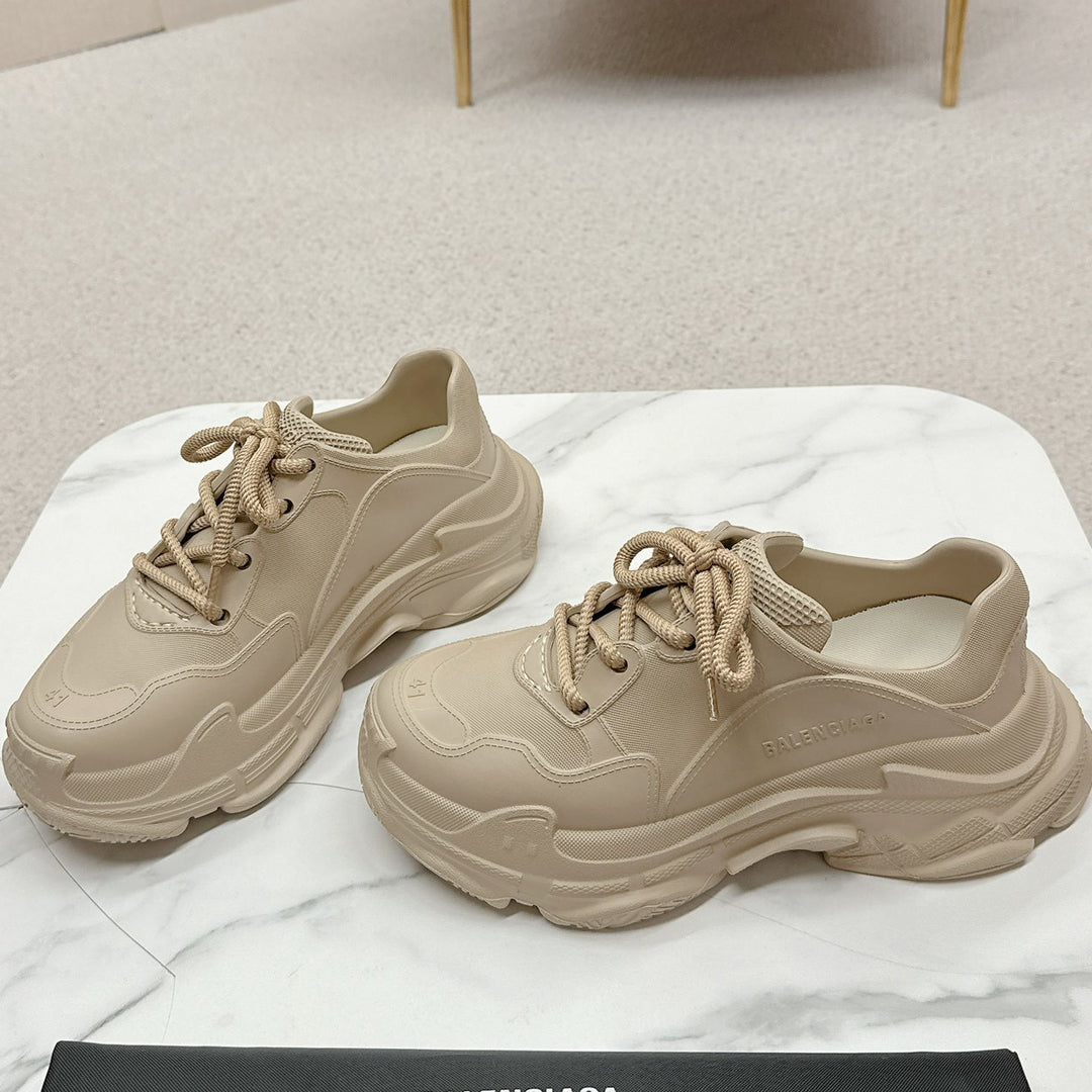 Balenciaga Distressed Thick Sole Leather Sneakers | Signature Grosgrain Buckle