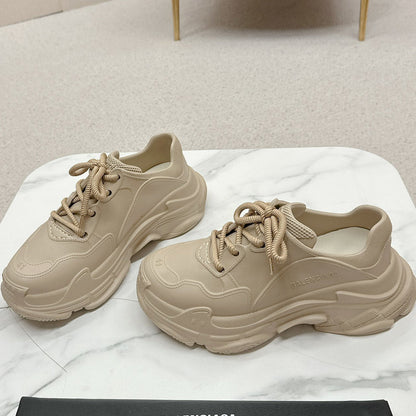 Balenciaga Distressed Thick Sole Leather Sneakers | Signature Grosgrain Buckle