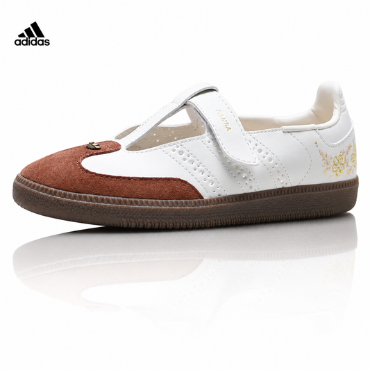 Adidas Samba Mary Jane Leather Sneakers – White Brown Retro Ballet Shoes
